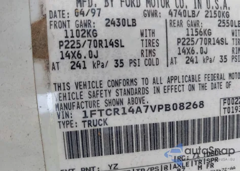 1997 Ford Ranger Xl/Xlt из США, поврежденный, VIN 1FTCR14A7VPB08268